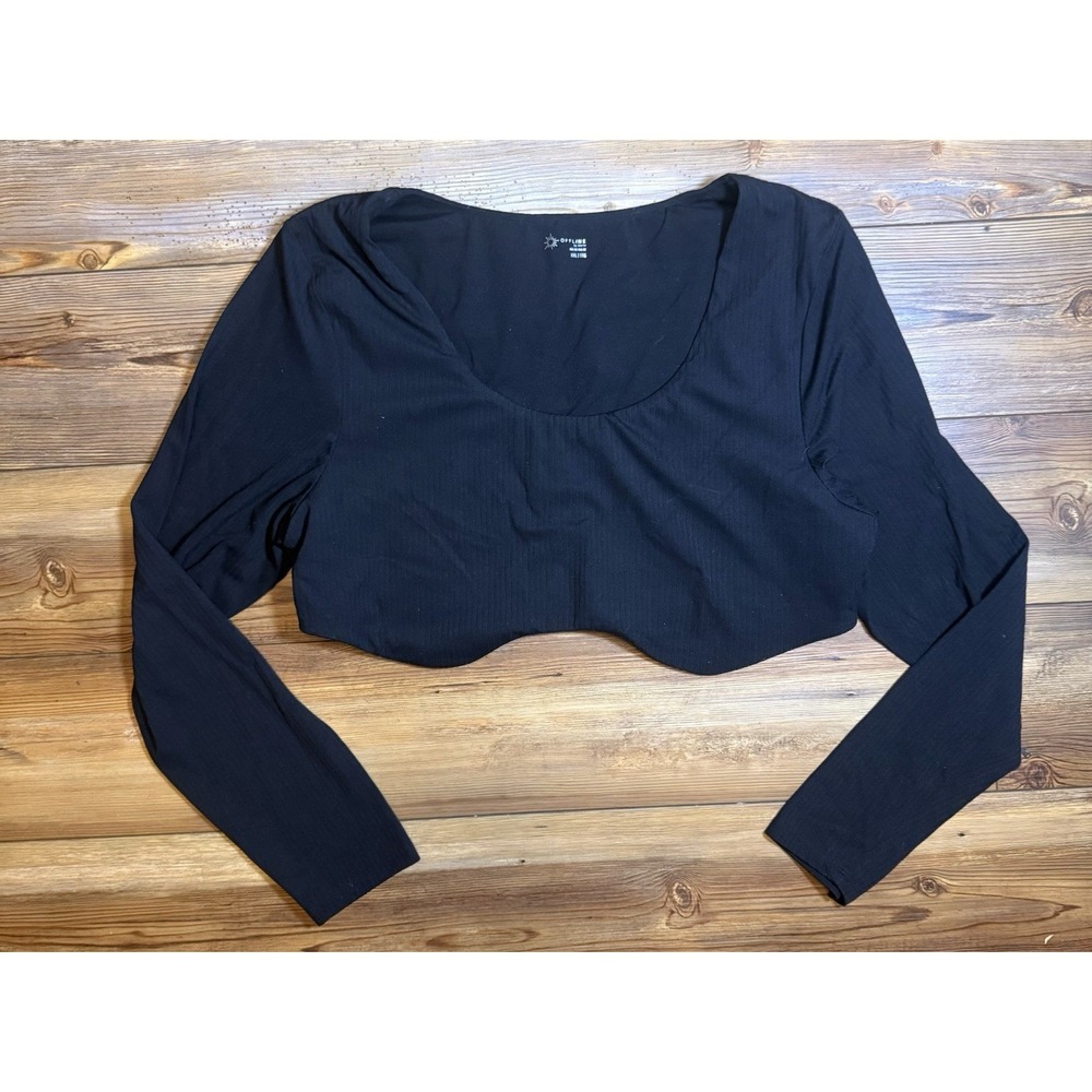 Offline By Aerie Real Me Black Cropped Long Sleeve Bra Top Size XXL
